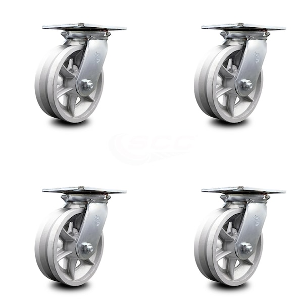 6 Inch Heavy Duty V Groove Semi Steel Caster Set with Ball Bearings SCC, 4PK